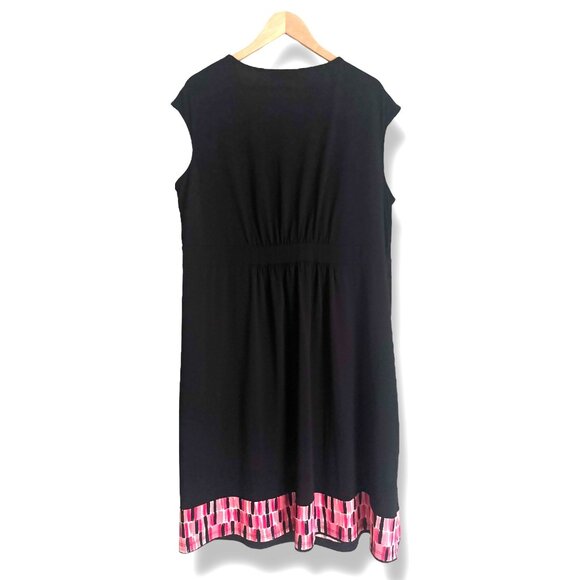 Apt. 9 Black Ruffle Neck Tile Border Dress with Pockets Size 2X 18 20 22 Plus Sz - Picture 3 of 7